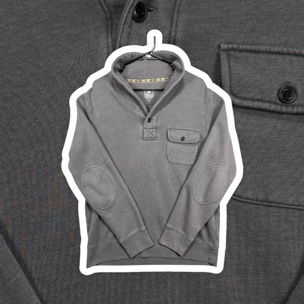 Surf Pendleton Mens L Heather Gray Shawl Collar Pullover Sweatshirt Elbow Patch